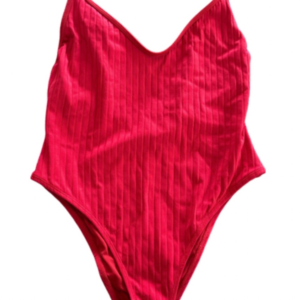 Red Ribbed Swimsuit